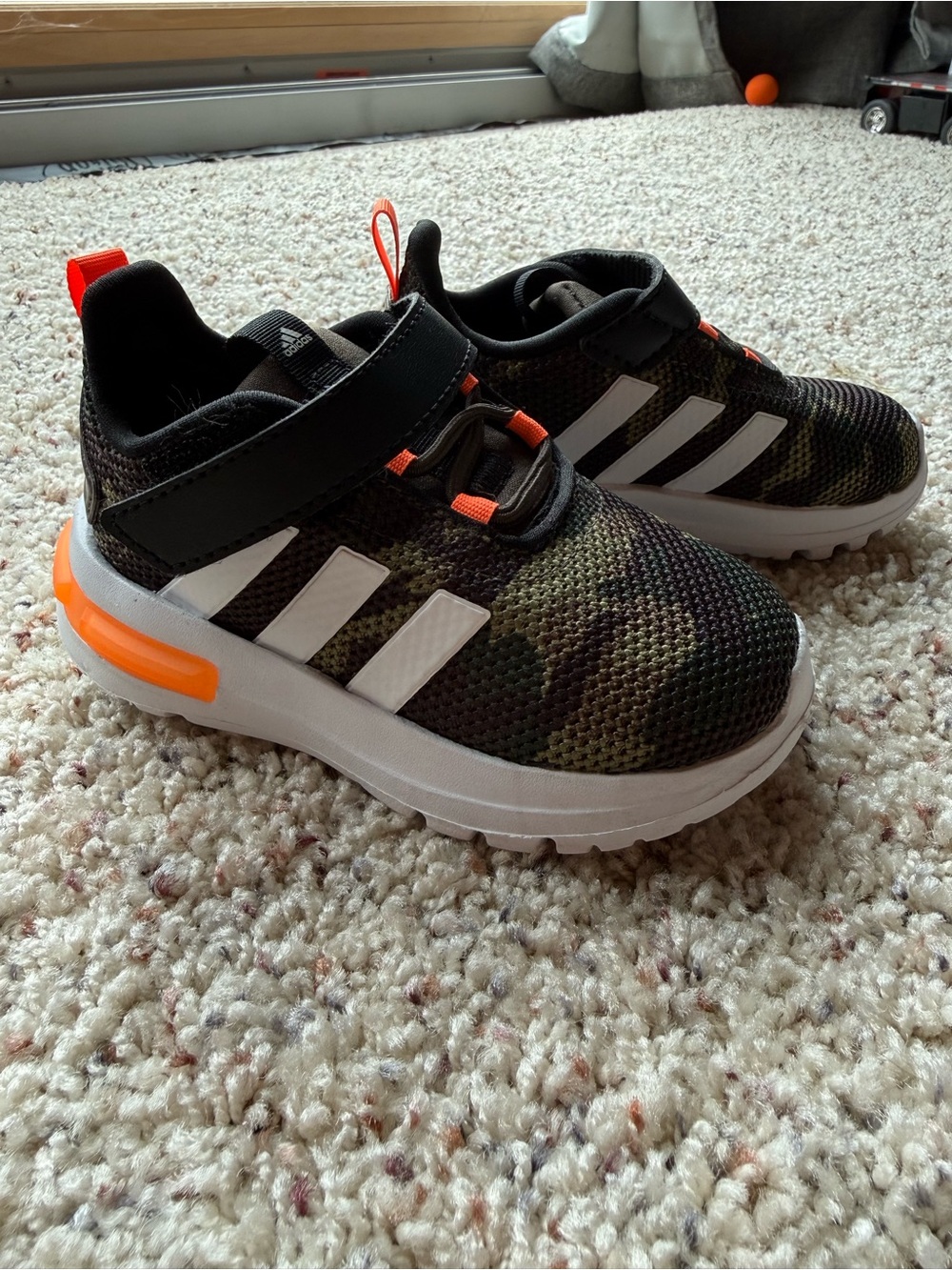6K Adidas Camo Sneakers with Orange Accents